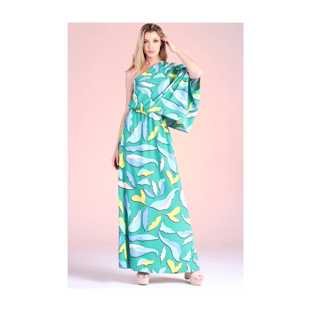 TYCHE One-Shoulder Maxi Dress in Green and Yellow